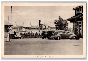 c1920's US Ferry Passenger Boat Classic Cars Canoe Flag Fort Erie CA Postcard