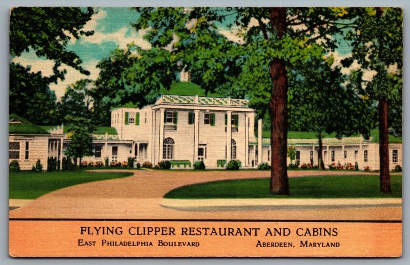 Postcard Aberdeen MD c1949 Flying Clipper Restaurant & Cabins East Philli Blvd