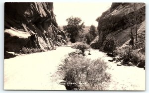 1930s LITTLE NARROWS ST VRAIN CANON COLORADO SCENIC RPPC POSTCARD P2327