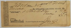 1857 Hartford CT Steamer GRANITE STATE Wilcox & Co Illust Freight Billhead BH29