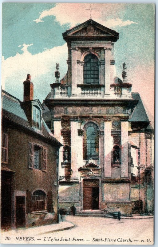 c1900s Nevers, France Saint-Pierre Church Baroque Facade Statues Ornate A360