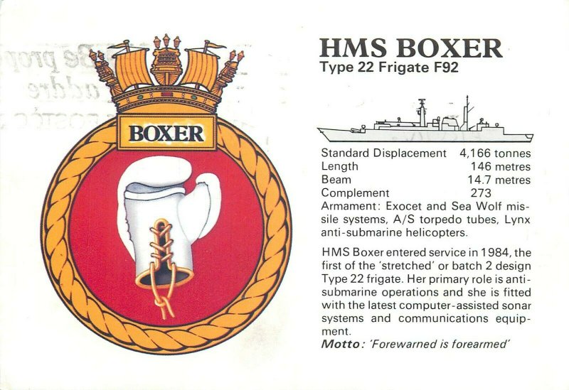 HMS Boxer frigate postcard