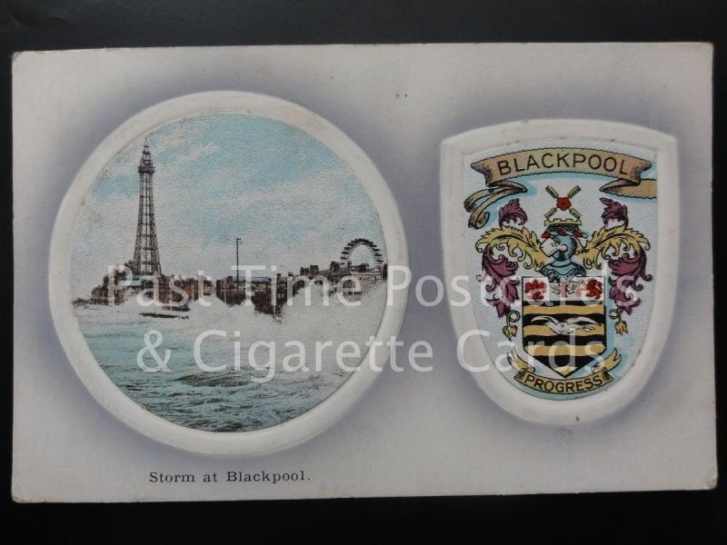 Blackpool: Storm at Blackpool c1910 Heraldic Coat of Arms - Pub by A.P.Co. B.