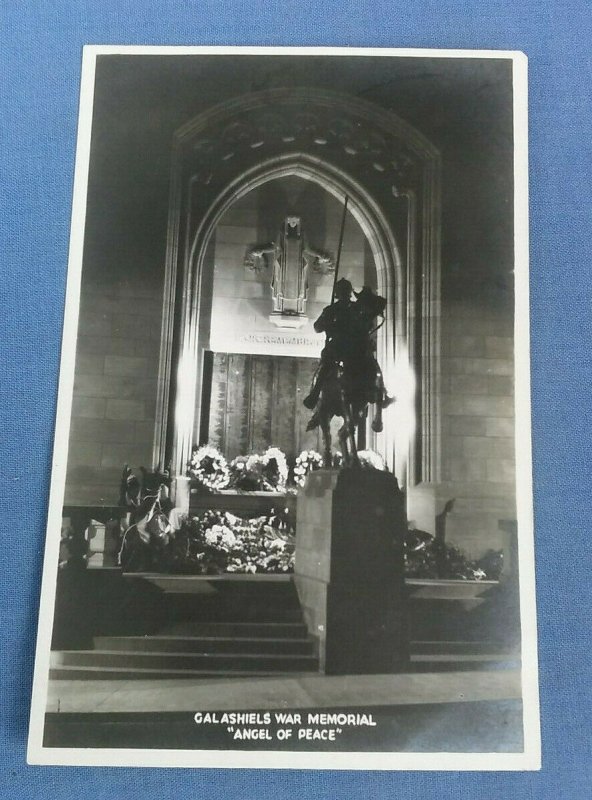 Vintage Real Photo Postcard Galashiels War Memorial Angel Of Peace G1G