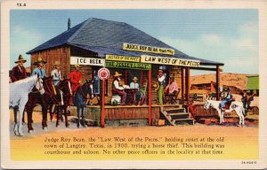 Langtry TX Judge Roy Bean Law West of the Pecos Unused Linen Postcard H26