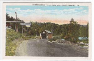 Covered Bridge Vernon Road Brattleboro Vermont 1920s postcard