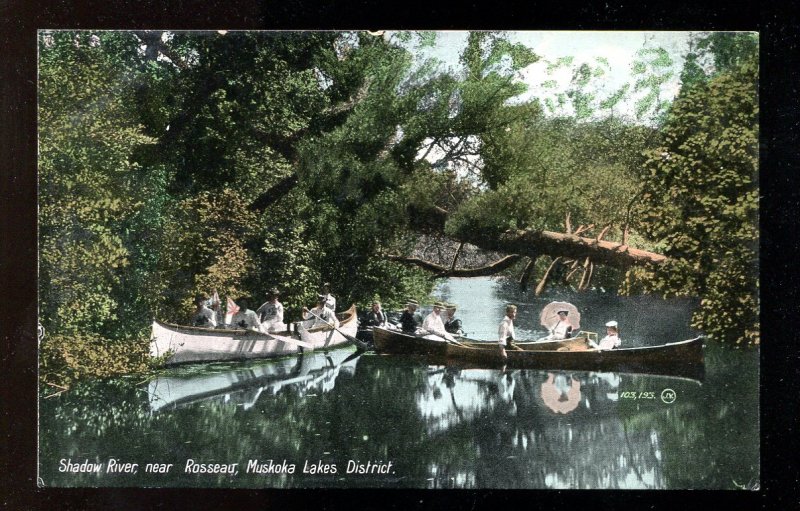 dc557 - ROSSEAU Ontario Muskoka c1908 Shadow River Boating Postcard