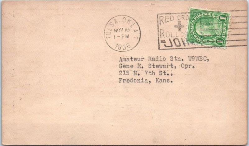 TULSA, OK Oklahoma     QSL CARD  W5GBY   1936   Silhouette   Postcard