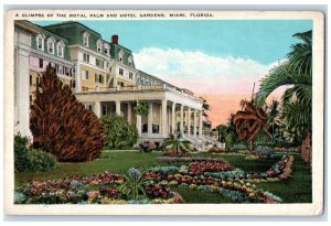 c1920's A Glimpse of the Royal Palm and Hotel Gardens Miami FL Postcard