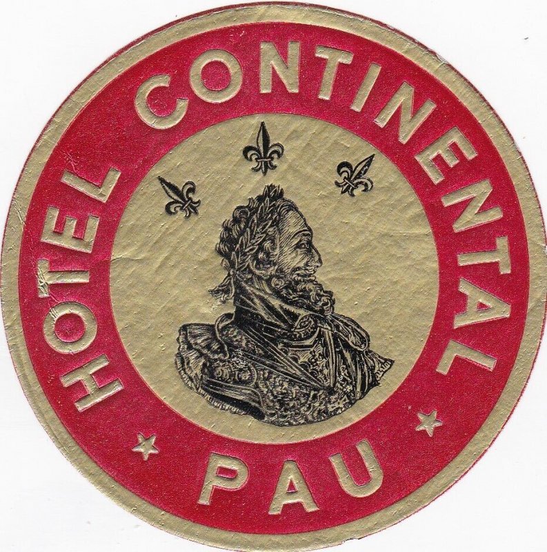 France Pau Hotel Continental Vintage Luggage Label lbl0308