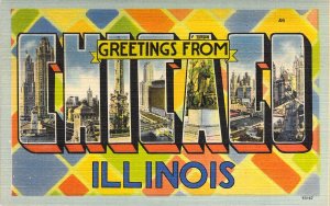 Beautiful Linen Large Letter,Chicago, Illinois, ILL, Tichnor Publ, Old Postcard