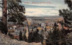 Spokane Washington Hillside View~Street-Buildings-Evergreen Trees~c1910 Postcard