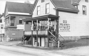 RPPC MOLL OCKETT ANTIQUES  NEW ENGLAND BOOKS MAINE REAL PHOTO POSTCARD (c.1950s)