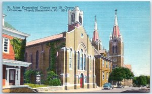 Postcard - St. Johns Evangelical Church and St. George Lithuanian Church - PA
