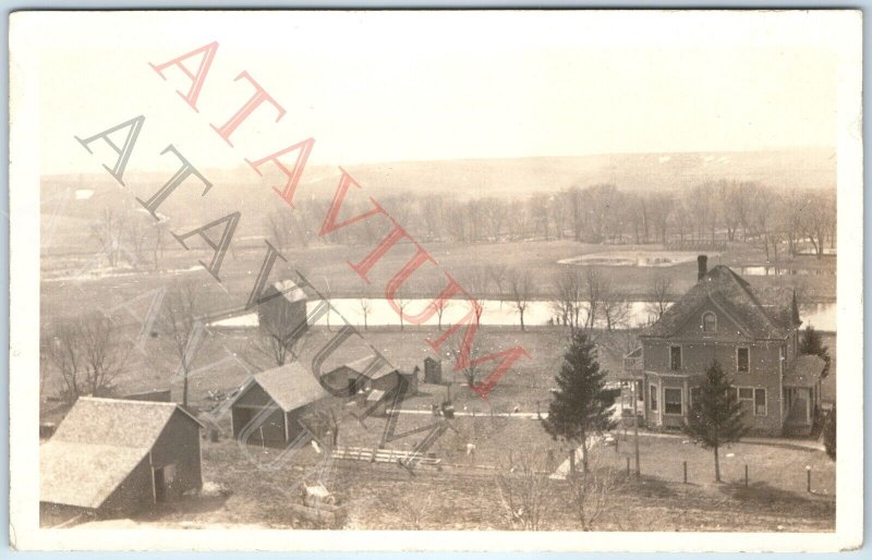 c1920s Victorian Farm House RPPC Acreage Birds Eye Lake Homestead Barn Home A192