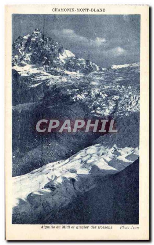 Old Postcard Chamonix Aiguille du Midi and the Bossons glacier