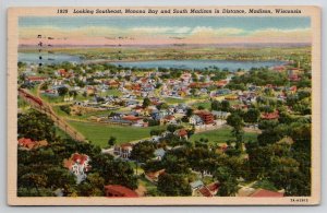 Madison Wisconsin Looking Southeast Monona Bay Bird's Eye View Postcard P21