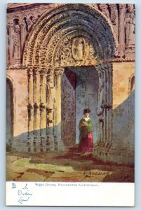 Kent England Postcard West Door Rochester Cathedral c1910 Aquarette Tuck Art