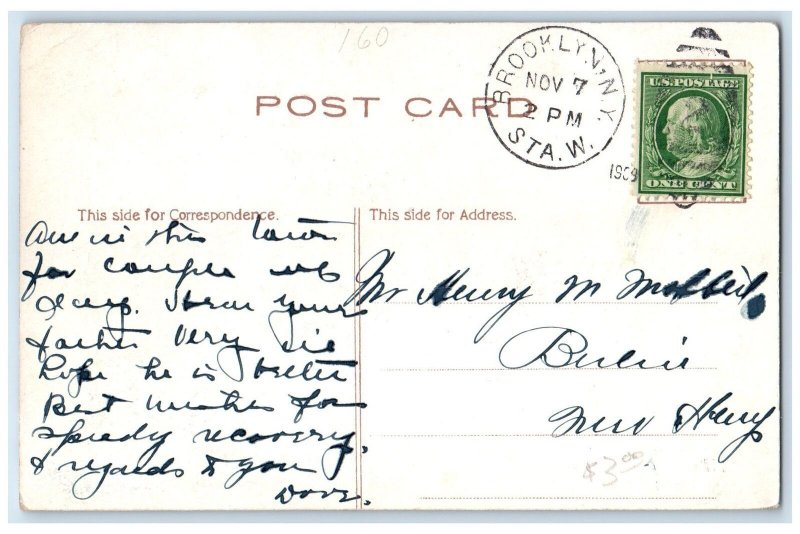 1909 Midwood Club Flatbush Exterior Trees Brooklyn New York NY Posted Postcard