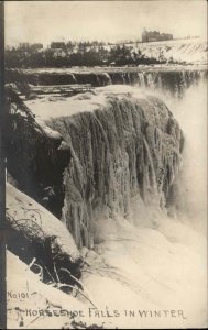 Niagara Falls Horseshoe Falls in Winter Ice Fred Peck Real Photo Postcard
