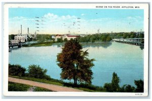 1936 Scene On Fox River Dirt Road Bridge Building Appleton Wisconsin WI Postcard