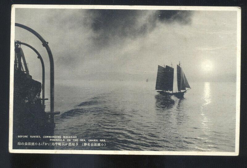 PENINSULA ON THE SEA OBAMA SPA NAGASAKI JAPAN JAPANESE BOAT OLD POSTCARD