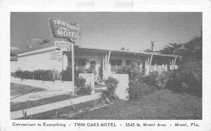 Twin Oaks Motel Miami Florida 1950s postcard