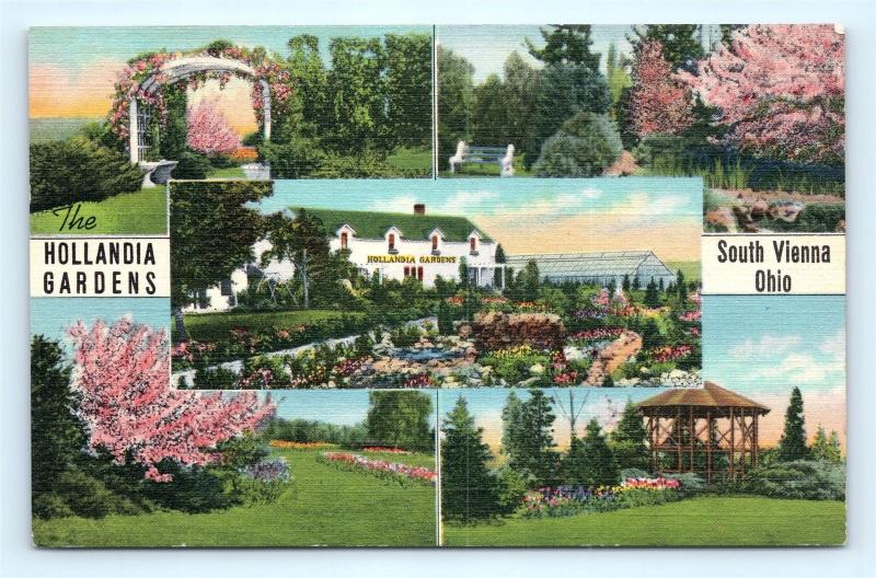 Postcard OH South Vienna The Hollandia Gardens Multiview Vintage Linen I11