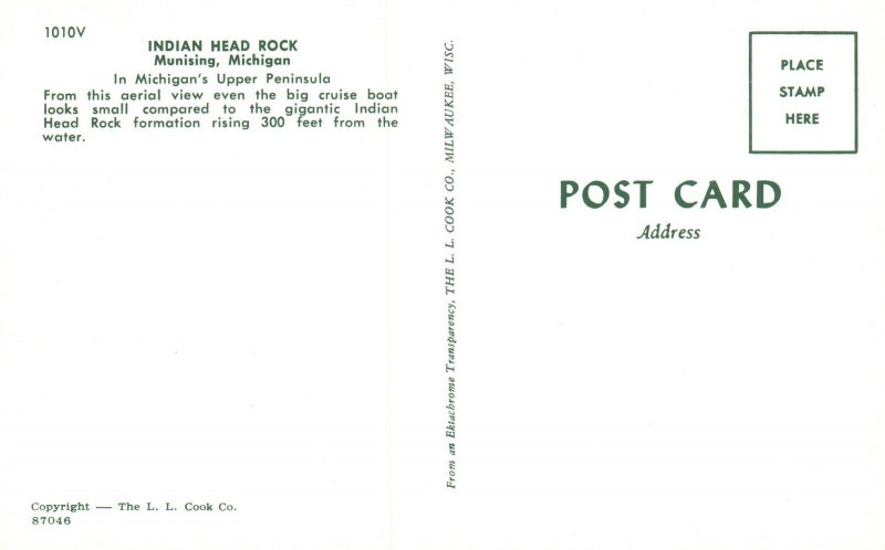 Vintage Postcard Indian Head Rock Munising Upper Peninsula Michigan MI