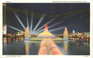 Fountain by Night - Chicago World Fair IL, Illinois - Linen