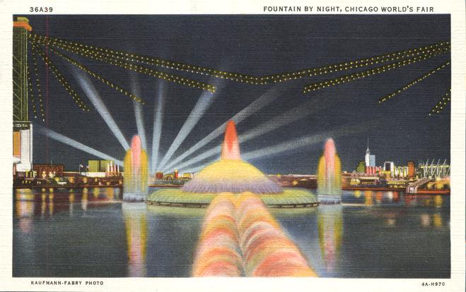 Fountain by Night - Chicago World Fair IL, Illinois - Linen