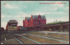 Trains,Burlington Depot,Lincoln,NE Postcard