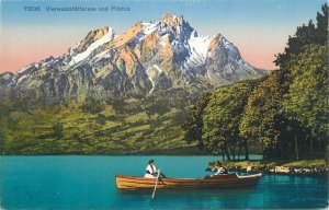 Switzerland navigation & sailing topic postcard Pilatus mountain lake rowboat