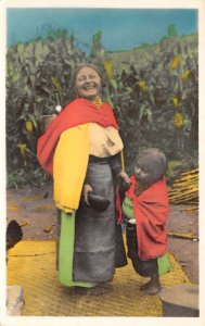 Otavalo Ecuador Indigenous Costumes Lady and Child Tinted Real Photo PC AA109266