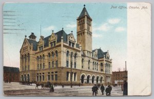Omaha Nebraska~US Post Office & Main Street~Horse & Buggy~Vintage Postcard