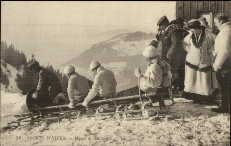 Bob-Sleigh Bobsled Sled Winter Sports Swiss or French Close-Up Postcard 