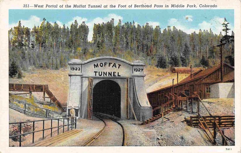 Moffat Railroad Tunnel West Portal Continental Divide Coloroado linen postcard
