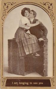 Romantic Couple Sitting On Trunk I Am Longing To See You 1910