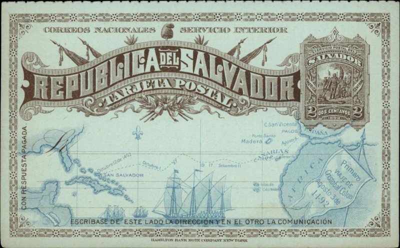 Republica Del Salvador Government Postal Card w/ Map 1890s