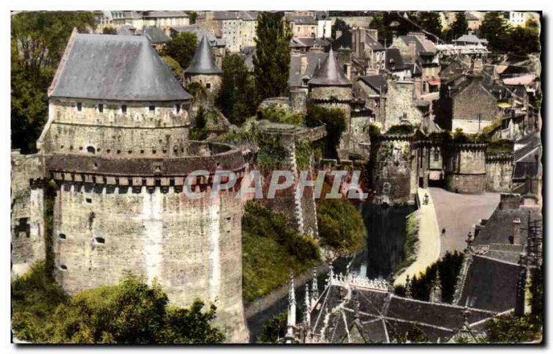 Old Postcard Fougeres Chateau Porte Notre Dame and Moat