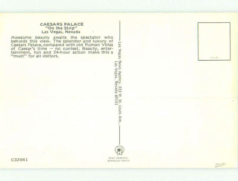 Unused Pre-1980 CAESAR'S PALACE CASINO HOTEL Las Vegas Nevada NV hr5559