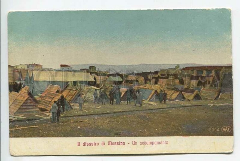 438949 Italy earthquake in Messina temporary camp Vintage postcard