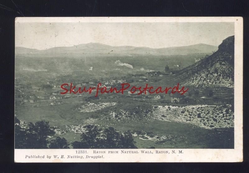 RATON NEW MEXICO FROM NATURAL WALL BIRDSEYE VIEW NM VINTAGE POSTCARD