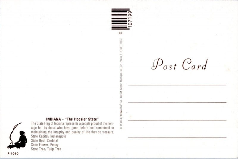 Postcard IN - Indiana - The Hoosier State - state flag