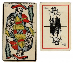 2 old playing cards - Joker and Pop Whosit