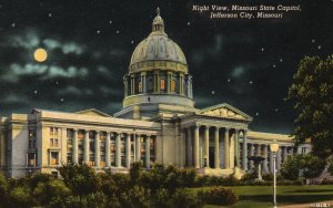 Vintage Postcard 1953 Night View Missouri State Capitol Building Jefferson City