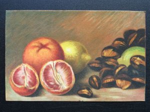 Fruit Berries & Nuts Study ORANGE & CHESTNUT Artist Mario Somasca c1910 Postcard