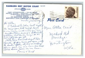 Vintage 1968 Advertising Postcard Ramblers Rest Motor Court Hwy 29 Salisbury NC