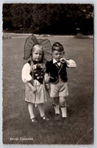 Switzerland RPPC Darling Children In Berner Costumes c1950 Postcard M30