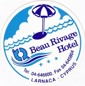 Cyprus Larnaca Beau Rivage Hotel Vintage Luggage Label sk3320.1